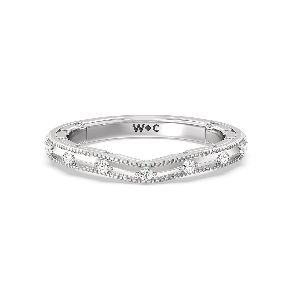 Celestia Milgrain Edged Wedding Band with Platinum Cut Diamond in 14KT Platinum view 1
