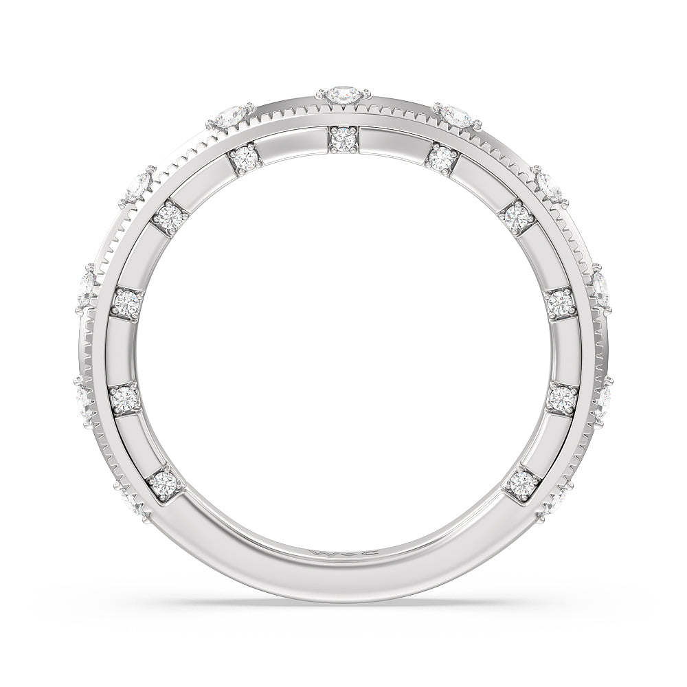 Celestia Milgrain Edged Wedding Band with Platinum Cut Diamond in 14KT Platinum view 2
