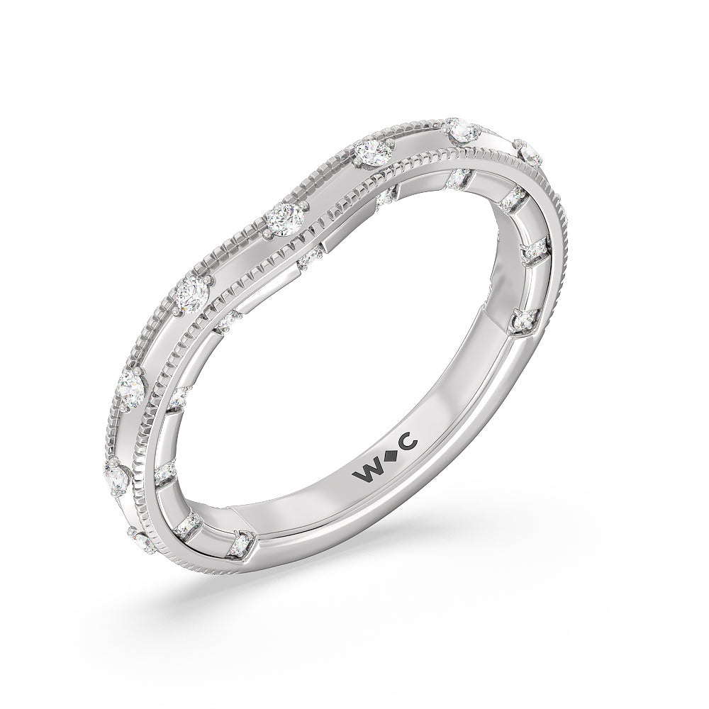 Celestia Milgrain Edged Wedding Band with Platinum Cut Diamond in 14KT Platinum view 4
