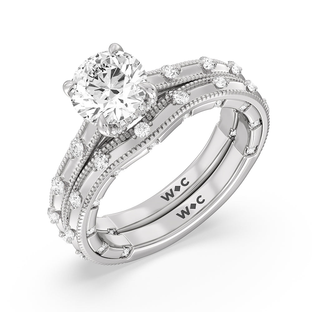 Celestia Milgrain Edged Wedding Band with Platinum Cut Diamond in 14KT Platinum view 3
