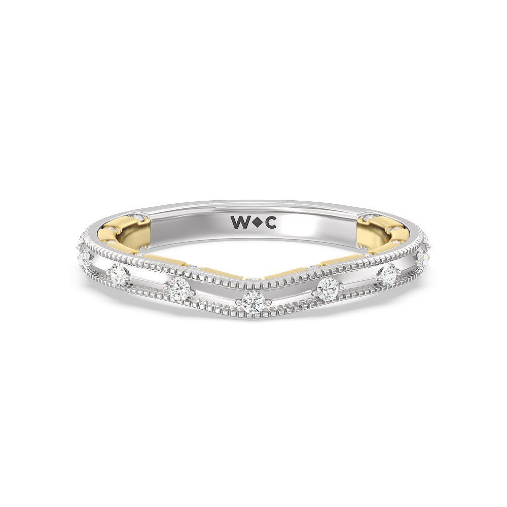 Celestia Milgrain Edged Wedding Band with 18KT White & Yellow Gold Cut Diamond in 14KT White & Yellow Gold view 1
