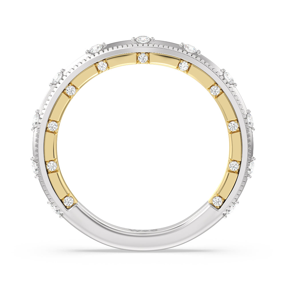 Celestia Milgrain Edged Wedding Band with 18KT White & Yellow Gold Cut Diamond in 14KT White & Yellow Gold view 2
