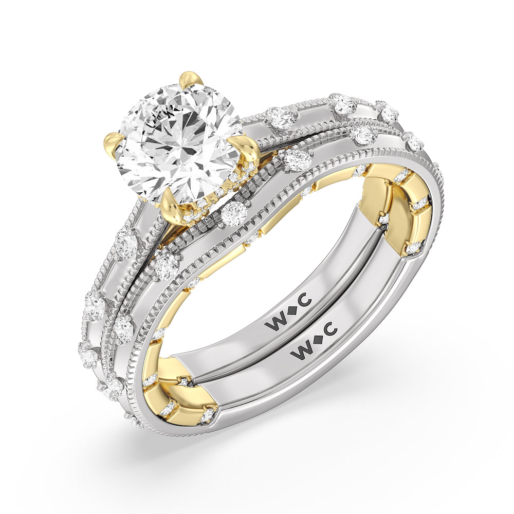 Celestia Milgrain Edged Wedding Band with 18KT White & Yellow Gold Cut Diamond in 14KT White & Yellow Gold view 3
