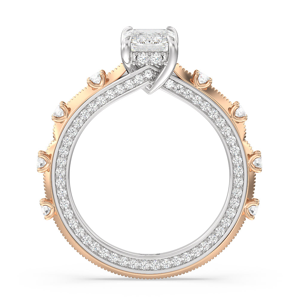 Emerald Cut Celestia Hidden Halo Engagement Ring with Lab Grown Diamond in 14KT White & Rose Gold view 2
