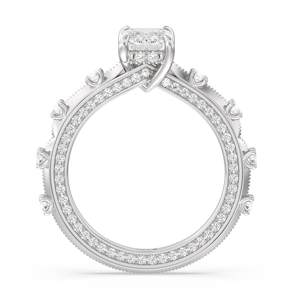 Emerald Cut Celestia Hidden Halo Engagement Ring with Lab Grown Diamond in 14KT Platinum view 2
