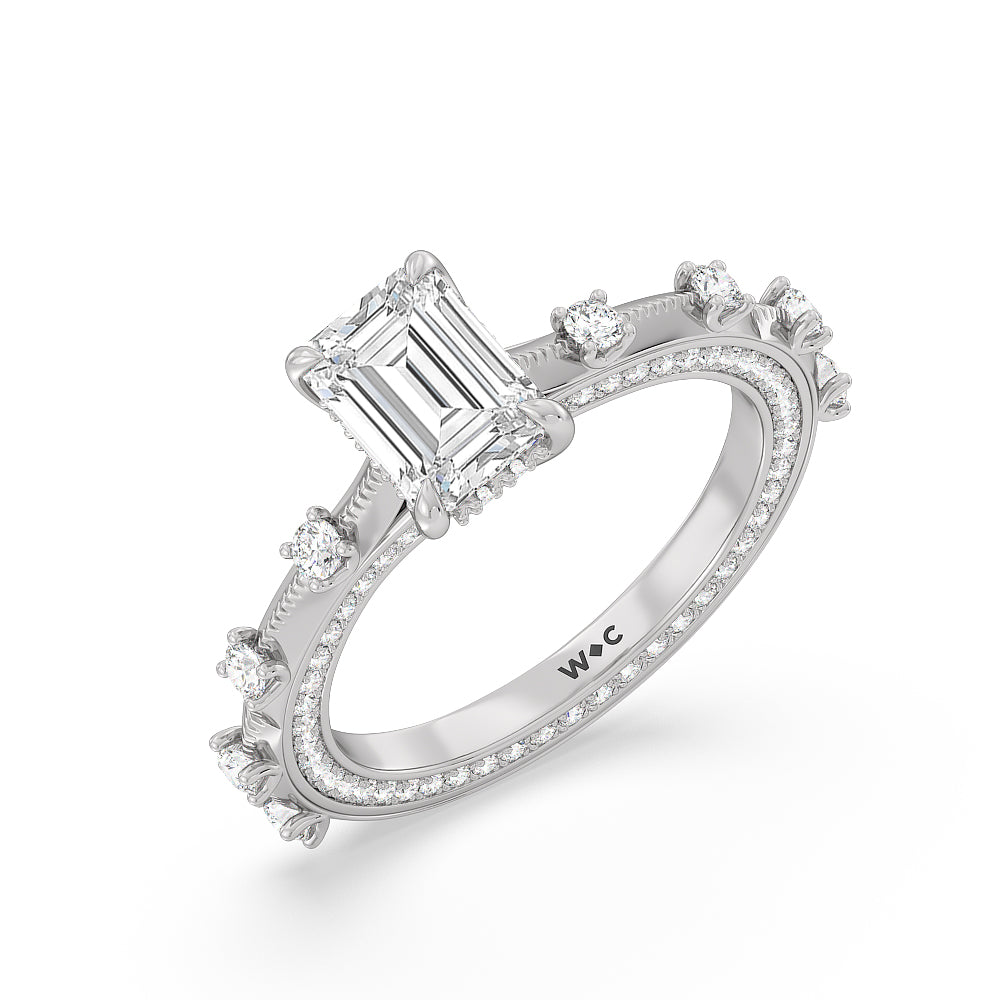 Emerald Cut Celestia Hidden Halo Engagement Ring with Lab Grown Diamond in 14KT Platinum view 3
