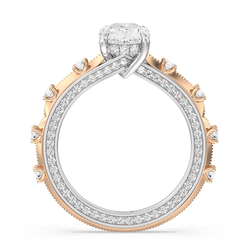 Oval Cut Celestia Hidden Halo Engagement Ring with Lab Grown Diamond in 14KT White & Rose Gold view 2
