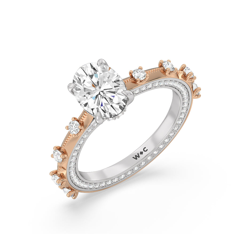 Oval Cut Celestia Hidden Halo Engagement Ring with Lab Grown Diamond in 14KT White & Rose Gold view 3
