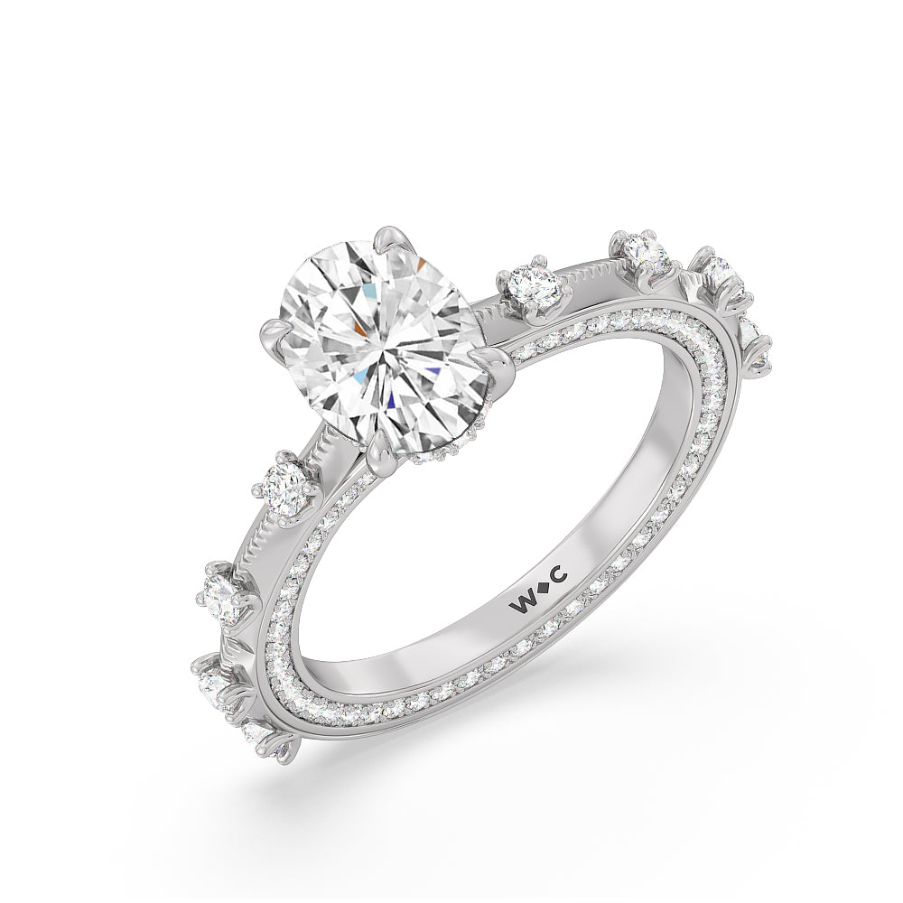 Oval Cut Celestia Hidden Halo Engagement Ring with Lab Grown Diamond in 14KT Platinum view 3
