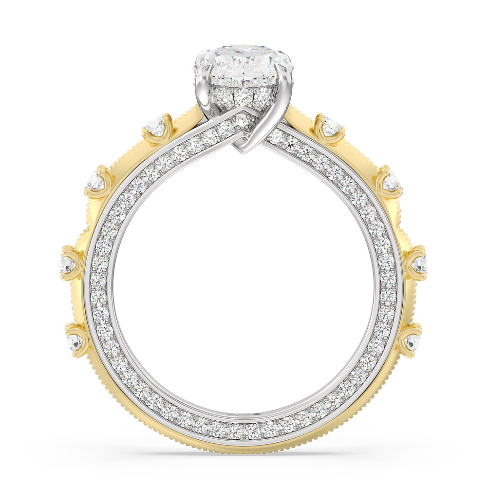 Oval Cut Celestia Hidden Halo Engagement Ring with Lab Grown Diamond in 14KT White & Yellow Gold view 2
