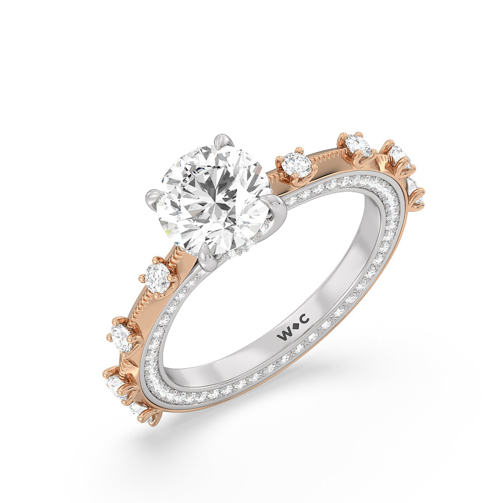 Round Cut Celestia Hidden Halo Engagement Ring with Lab Grown Diamond in 14KT White & Rose Gold view 3
