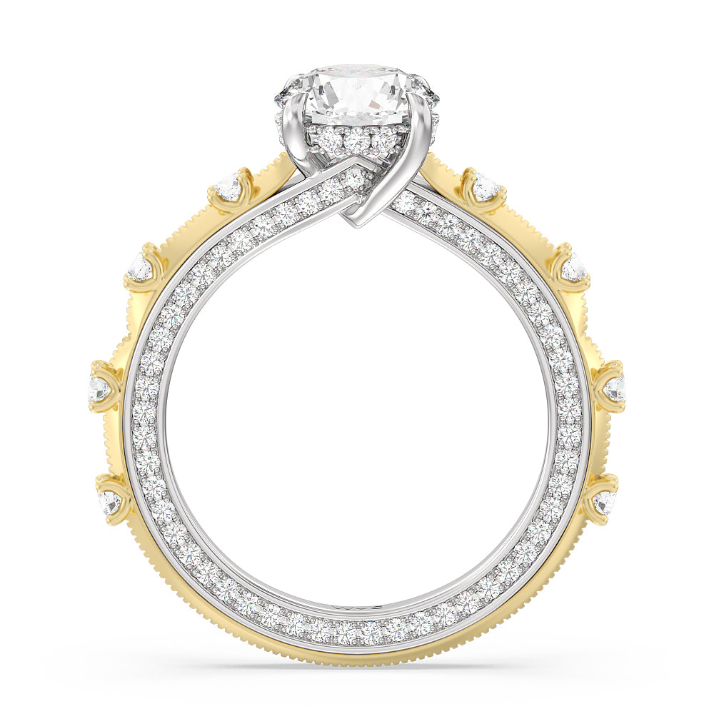 Round Cut Celestia Hidden Halo Engagement Ring with Lab Grown Diamond in 14KT White & Yellow Gold view 2
