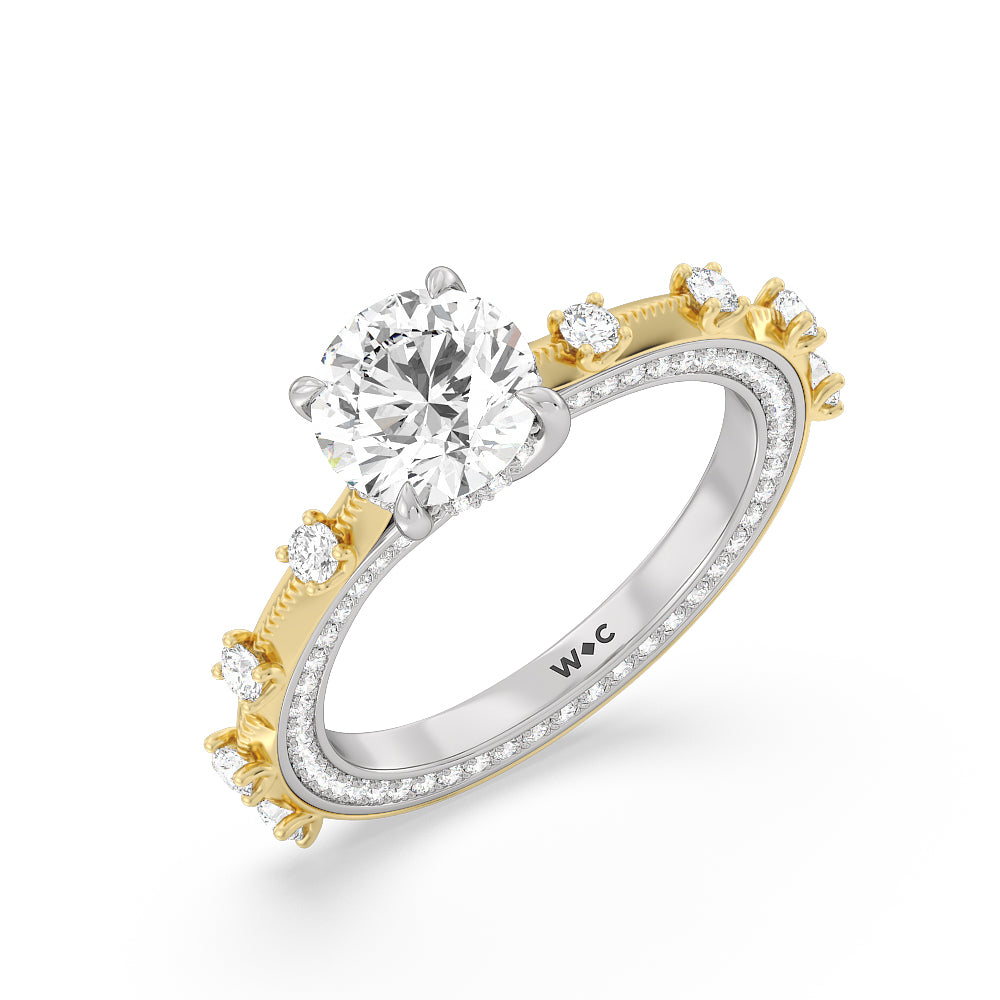 Round Cut Celestia Hidden Halo Engagement Ring with Lab Grown Diamond in 14KT White & Yellow Gold view 3
