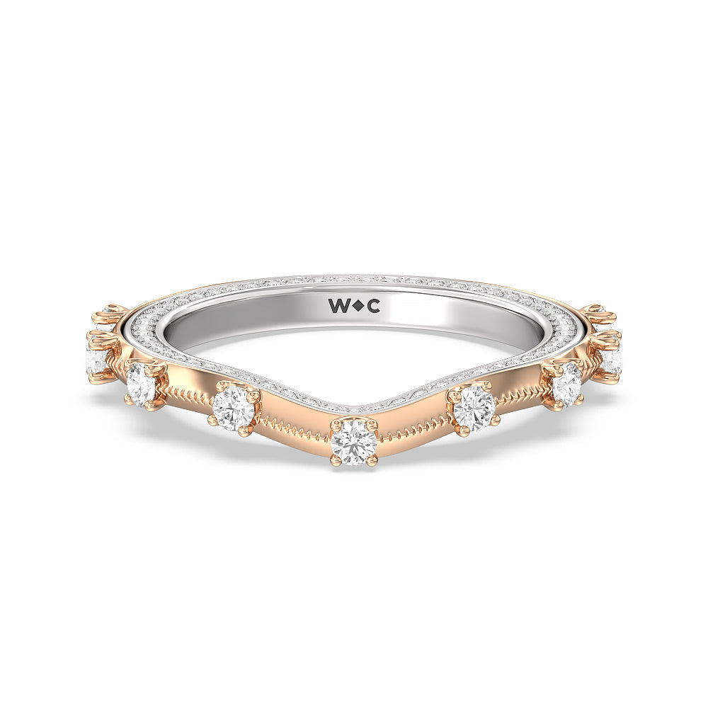 Celestia Hidden Halo Diamond Wedding Band with 18KT White & Rose Gold Cut Diamond in 14KT White & Rose Gold view 1
