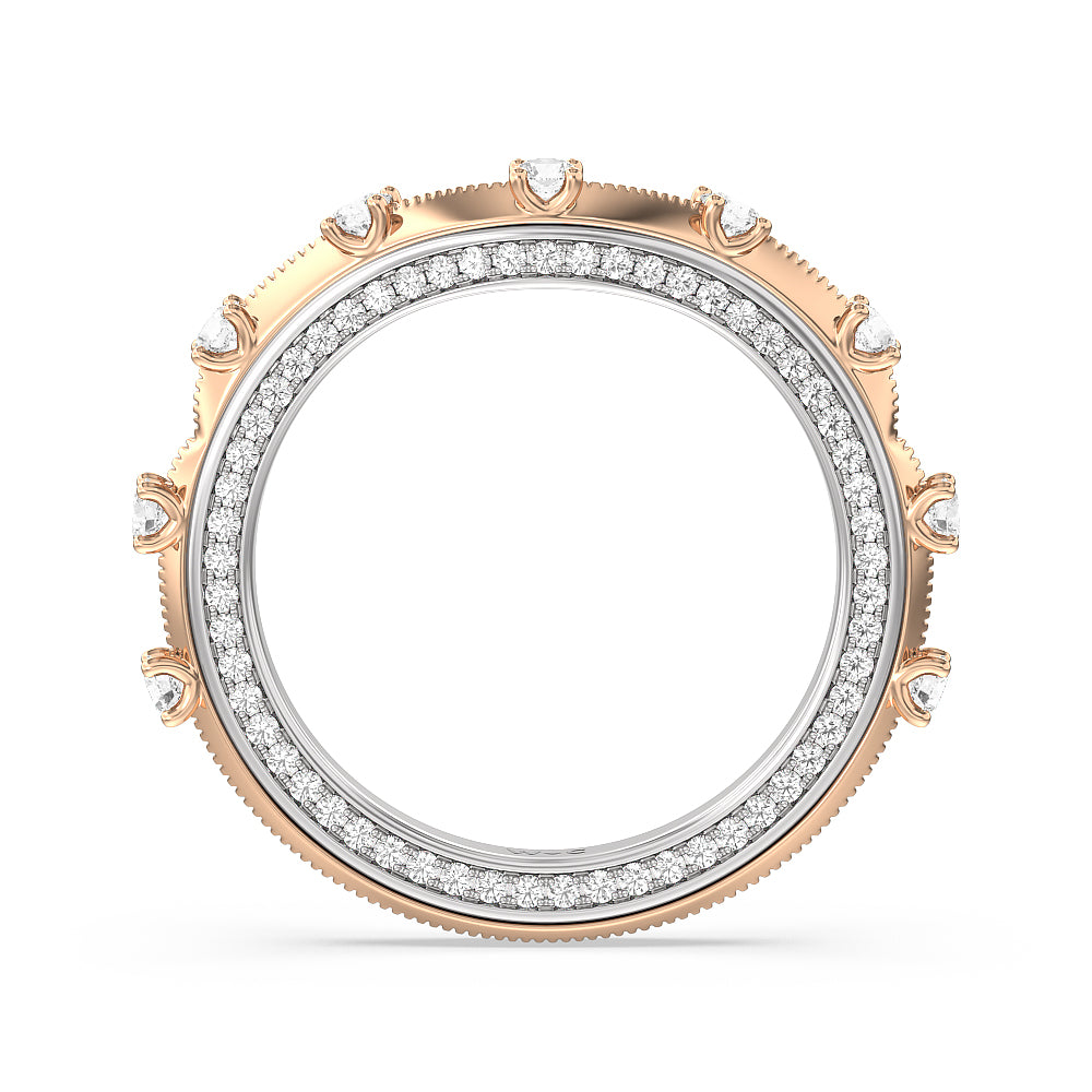 Celestia Hidden Halo Diamond Wedding Band with 18KT White & Rose Gold Cut Diamond in 14KT White & Rose Gold view 2
