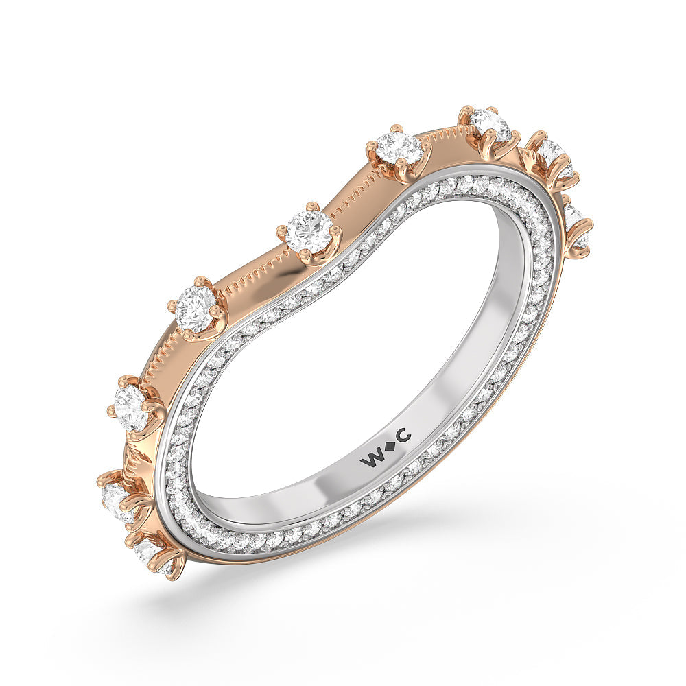 Celestia Hidden Halo Diamond Wedding Band with 18KT White & Rose Gold Cut Diamond in 14KT White & Rose Gold view 4
