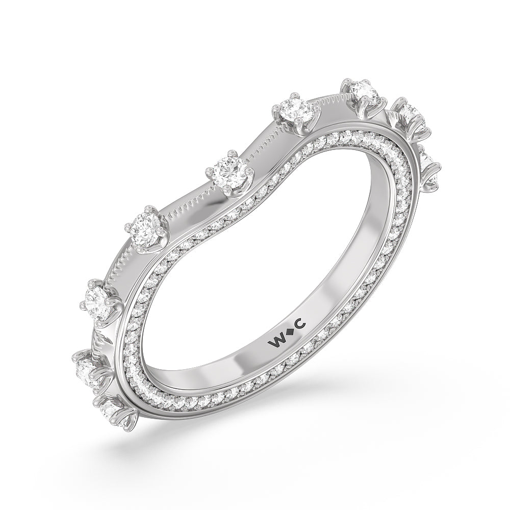 Celestia Hidden Halo Diamond Wedding Band with Platinum Cut Diamond in 14KT Platinum view 4
