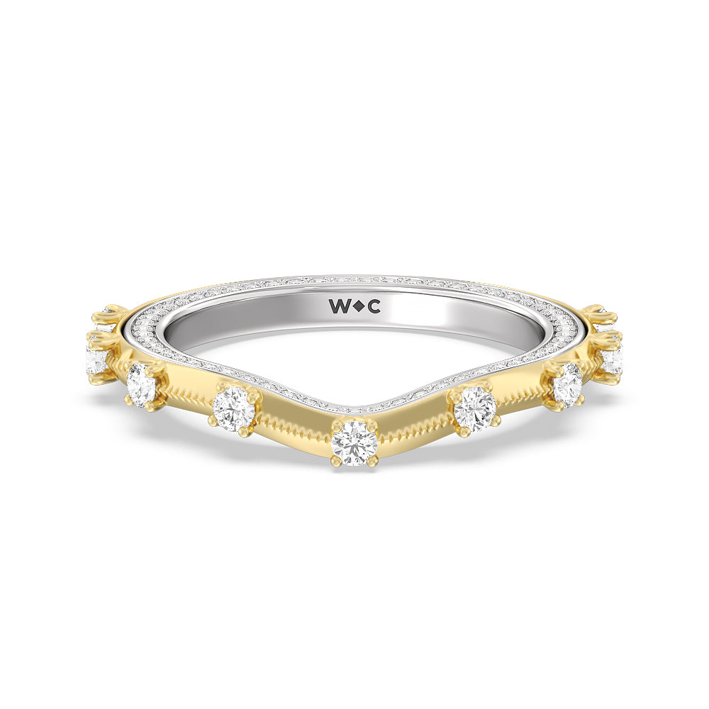 Celestia Hidden Halo Diamond Wedding Band with 18KT White & Yellow Gold Cut Diamond in 14KT White & Yellow Gold view 1
