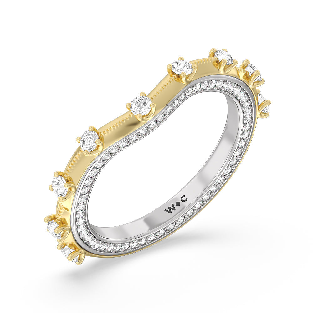Celestia Hidden Halo Diamond Wedding Band with 18KT White & Yellow Gold Cut Diamond in 14KT White & Yellow Gold view 4

