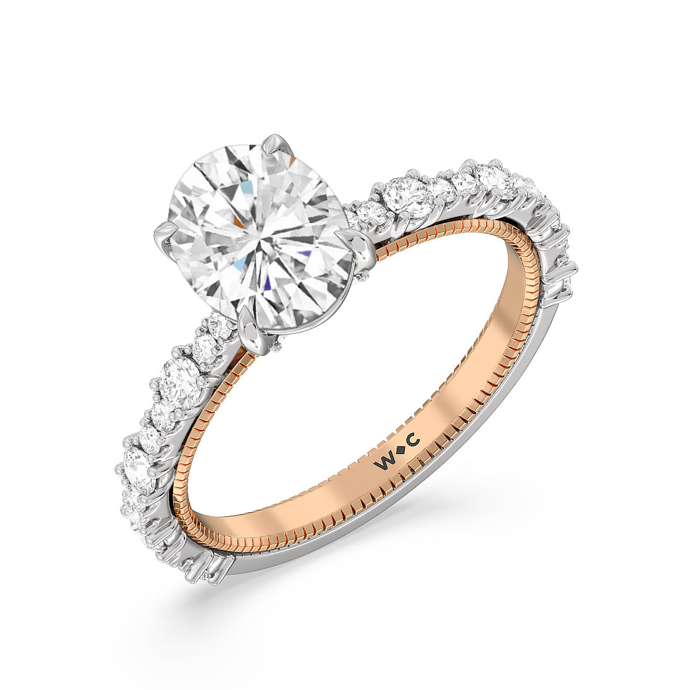 Oval Cut Celestia Milgrain Engagement Ring with Lab Grown Diamond in 14KT White & Rose Gold view 3
