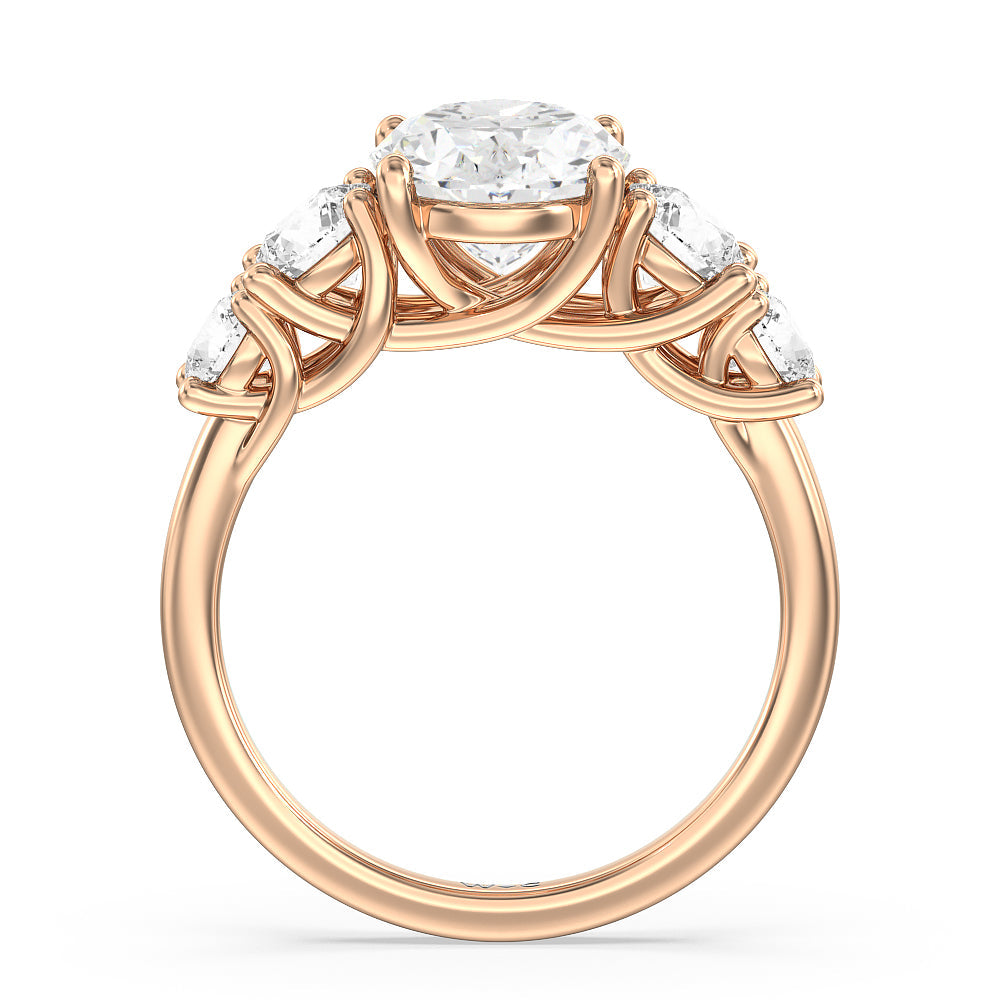 Oval Cut Trellis Basket Side Stone Engagement Ring with Lab Grown Diamond in 14KT Rose Gold view 2
