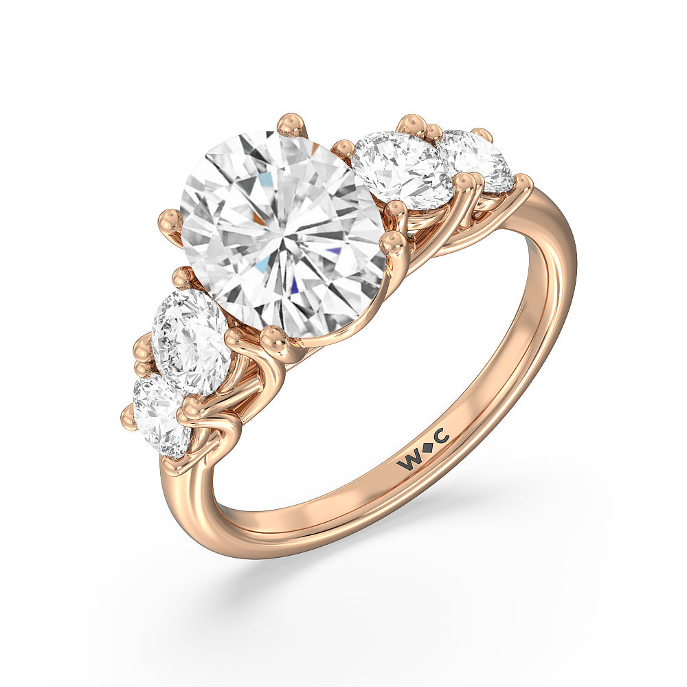Oval Cut Trellis Basket Side Stone Engagement Ring with Lab Grown Diamond in 14KT Rose Gold view 3

