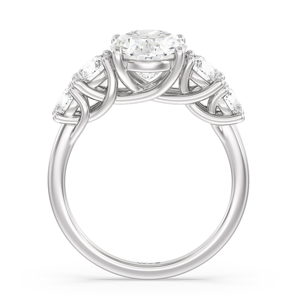 Oval Cut Trellis Basket Side Stone Engagement Ring with Lab Grown Diamond in 14KT Platinum view 2
