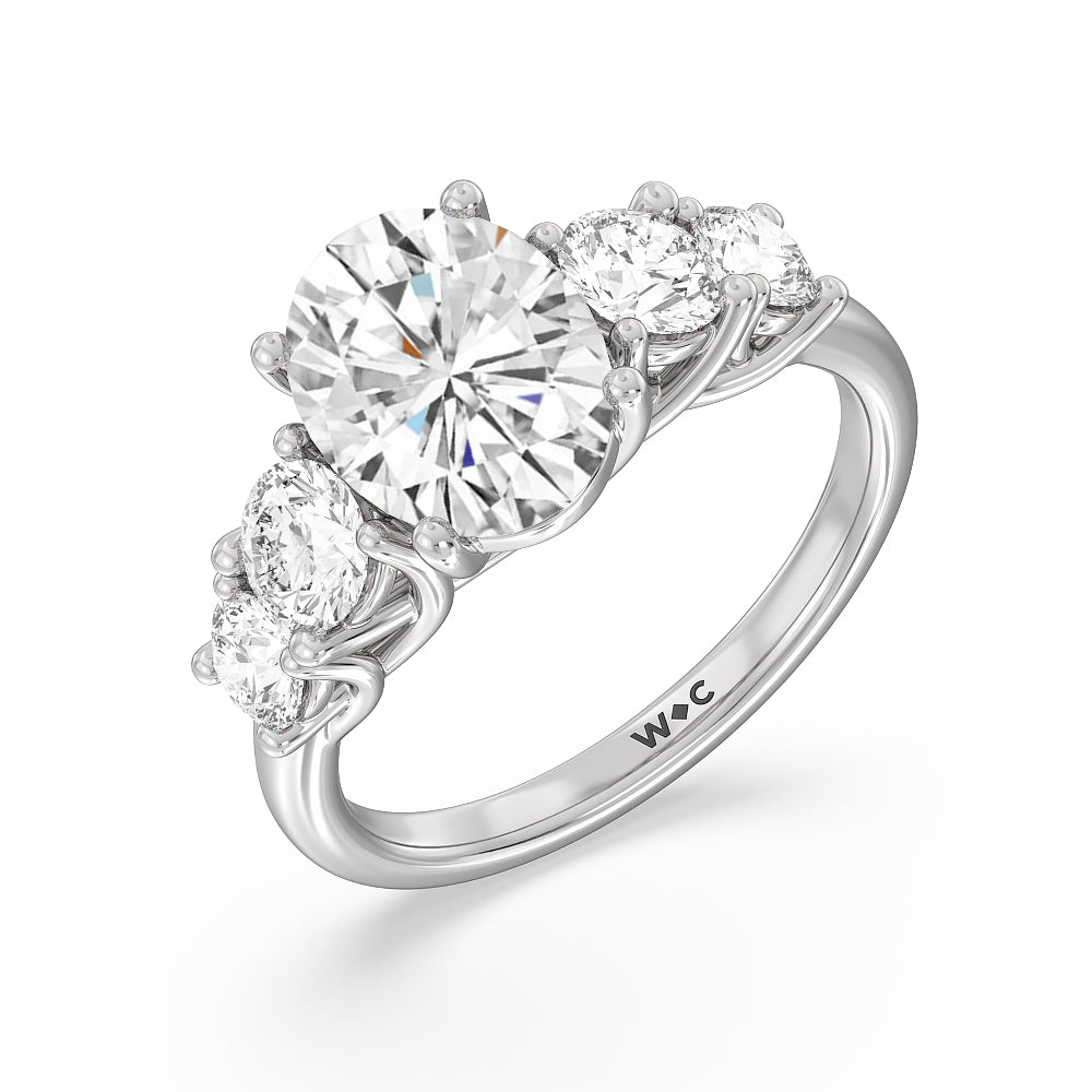 Oval Cut Trellis Basket Side Stone Engagement Ring with Lab Grown Diamond in 14KT Platinum view 3
