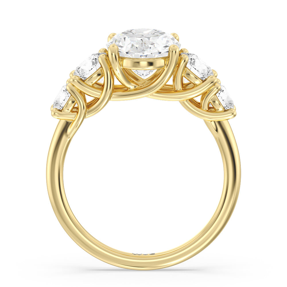 Oval Cut Trellis Basket Side Stone Engagement Ring with Lab Grown Diamond in 14KT Yellow Gold view 2
