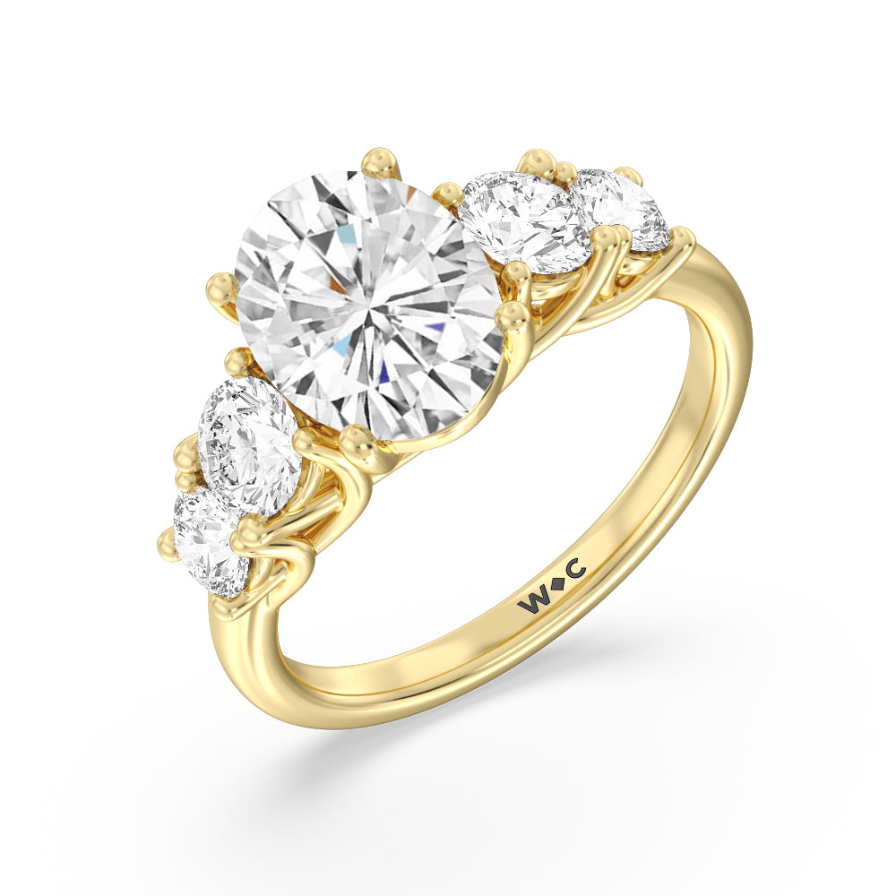 Oval Cut Trellis Basket Side Stone Engagement Ring with Lab Grown Diamond in 14KT Yellow Gold view 3
