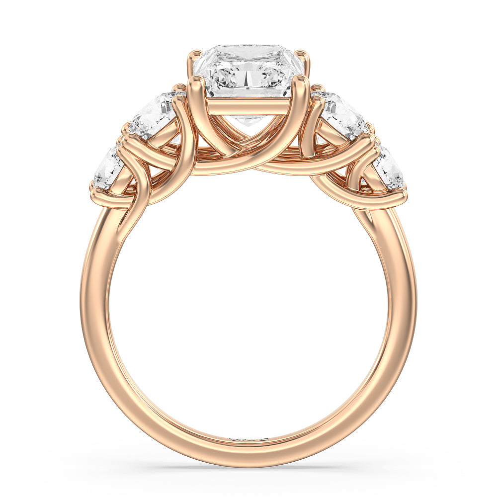Radiant Cut Trellis Basket Side Stone Engagement Ring with Lab Grown Diamond in 14KT Rose Gold view 2
