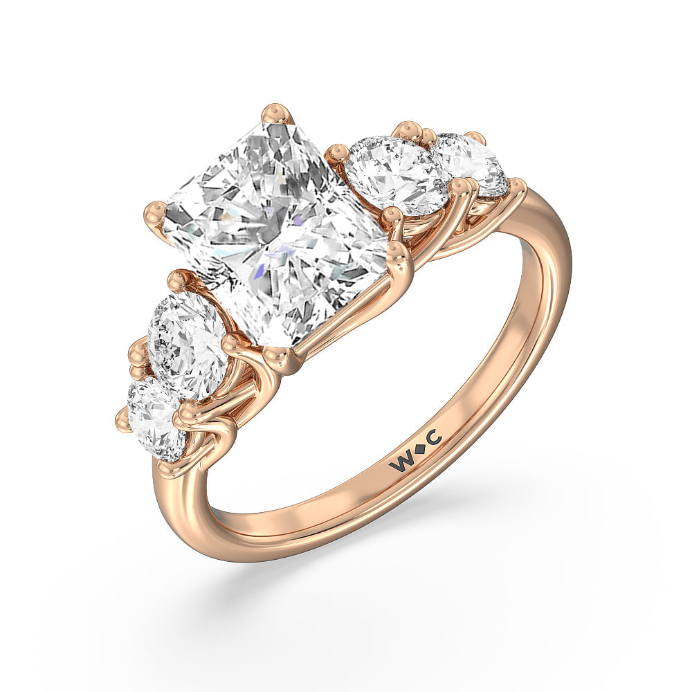 Radiant Cut Trellis Basket Side Stone Engagement Ring with Lab Grown Diamond in 14KT Rose Gold view 3
