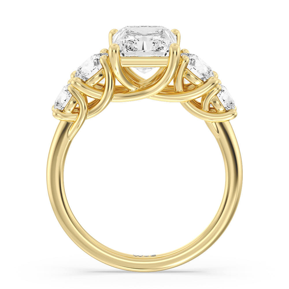 Radiant Cut Trellis Basket Side Stone Engagement Ring with Lab Grown Diamond in 14KT Yellow Gold view 2
