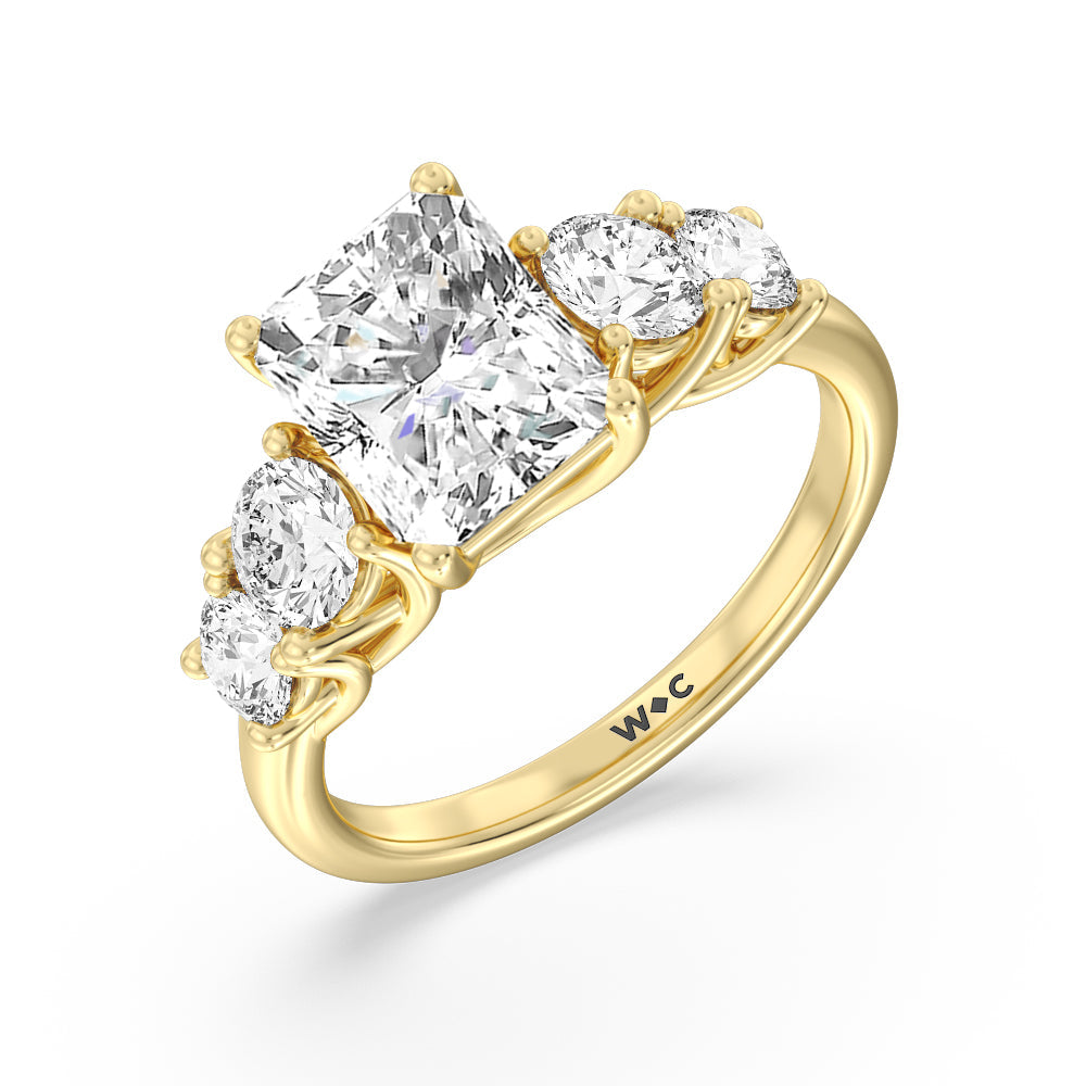 Radiant Cut Trellis Basket Side Stone Engagement Ring with Lab Grown Diamond in 14KT Yellow Gold view 3
