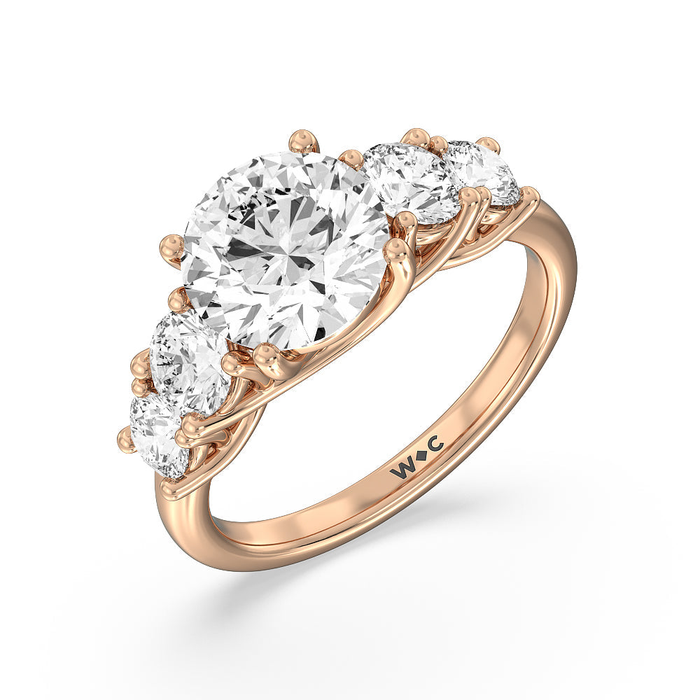 Round Cut Trellis Basket Side Stone Engagement Ring with Lab Grown Diamond in 14KT Rose Gold view 3

