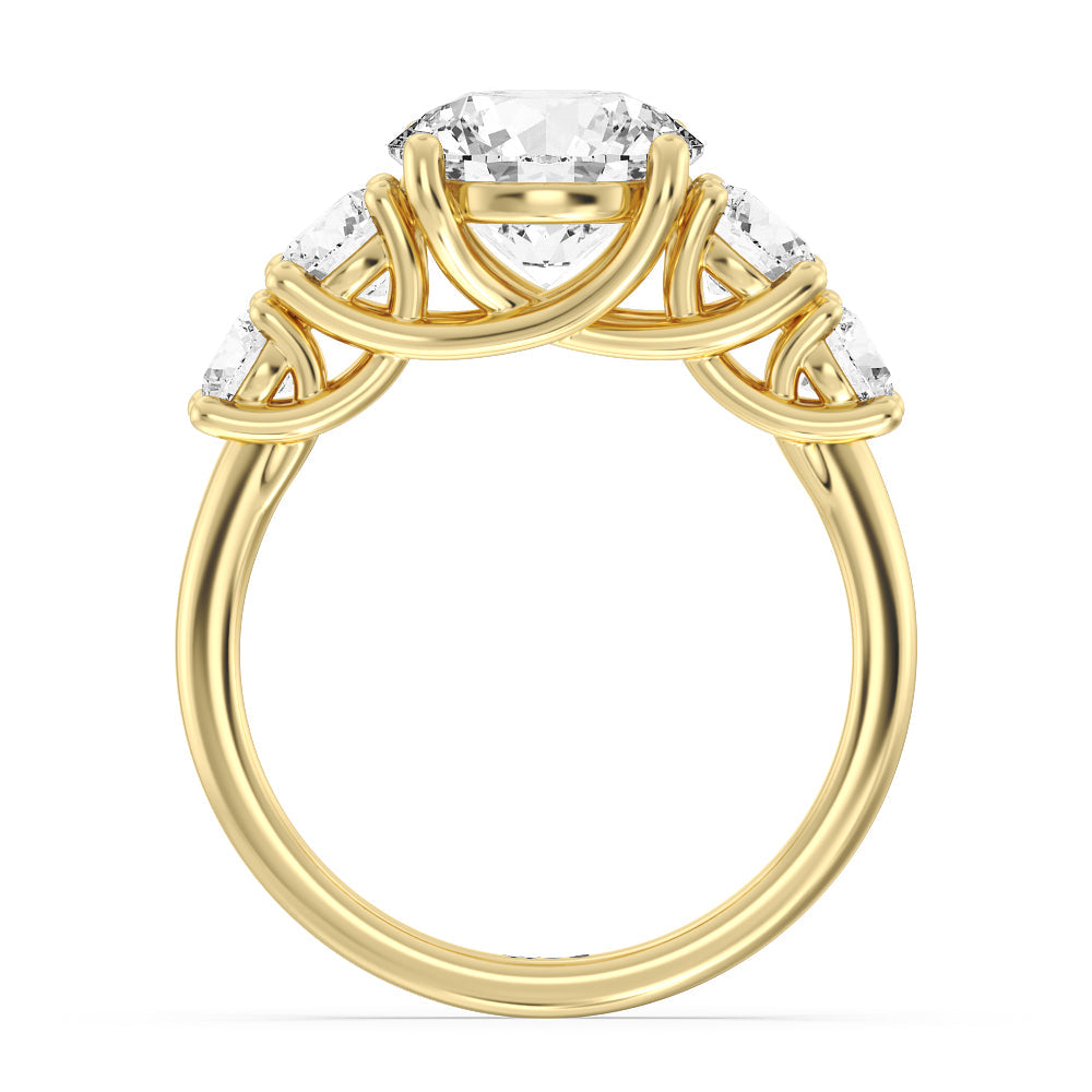 Round Cut Trellis Basket Side Stone Engagement Ring with Lab Grown Diamond in 14KT Yellow Gold view 2
