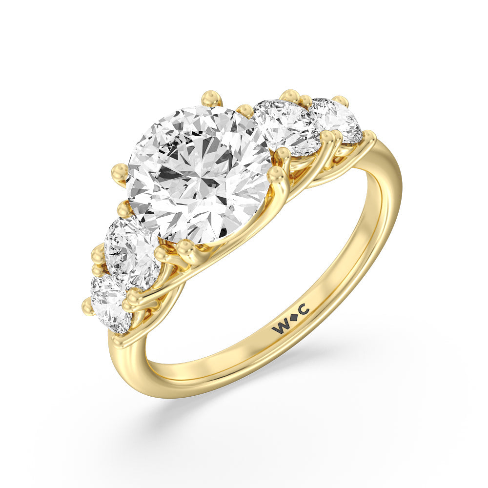 Round Cut Trellis Basket Side Stone Engagement Ring with Lab Grown Diamond in 14KT Yellow Gold view 3

