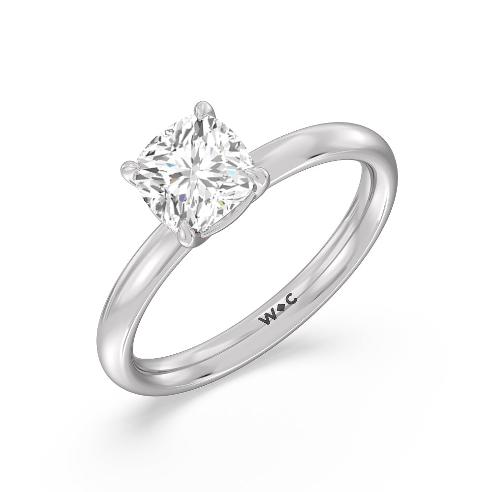Cushion Cut Classic Four Prong Petite Comfort Fit Solitaire Engagement Ring with Lab Grown Diamond in 14KT Platinum view 3
