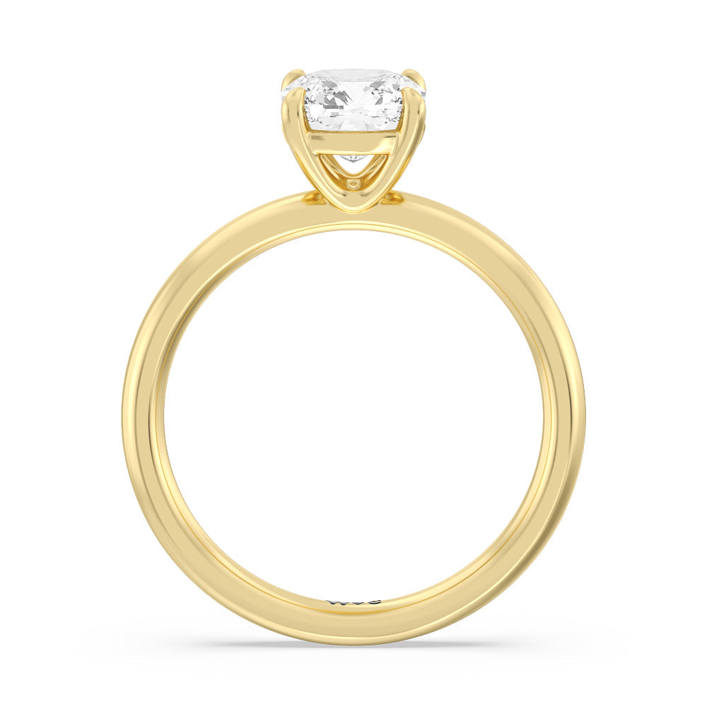 Cushion Cut Classic Four Prong Petite Comfort Fit Solitaire Engagement Ring with Lab Grown Diamond in 14KT Yellow Gold view 2
