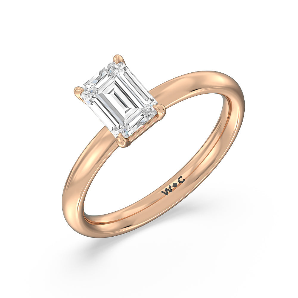 Emerald Cut Classic Four Prong Petite Comfort Fit Solitaire Engagement Ring with Lab Grown Diamond in 14KT Rose Gold view 3
