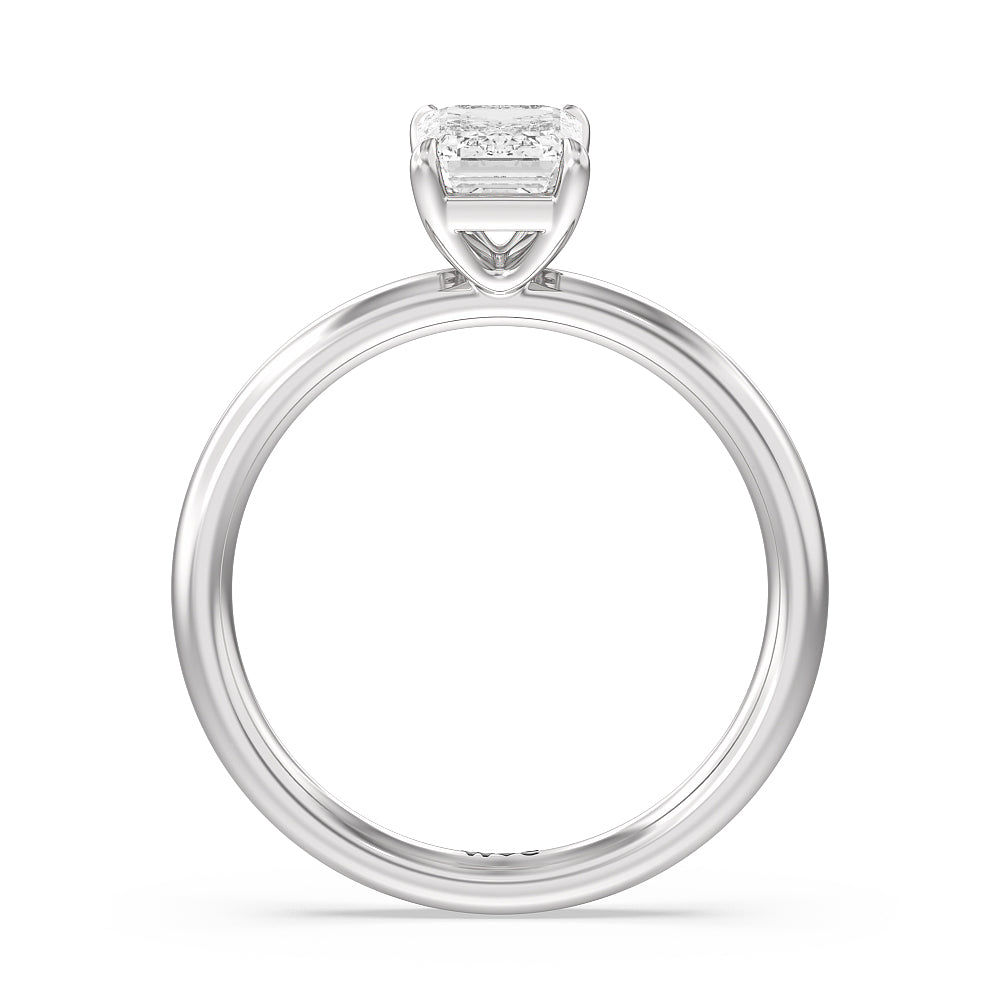 Emerald Cut Classic Four Prong Petite Comfort Fit Solitaire Engagement Ring with Lab Grown Diamond in 14KT Platinum view 2
