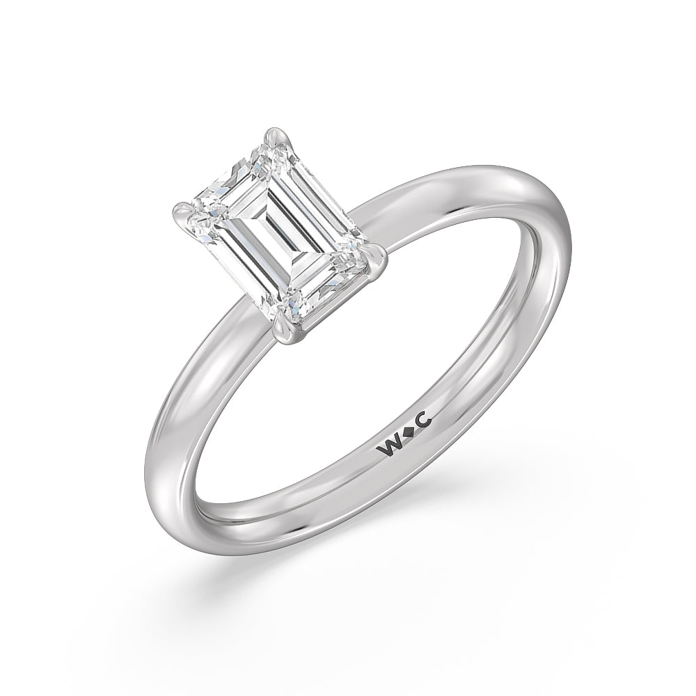 Emerald Cut Classic Four Prong Petite Comfort Fit Solitaire Engagement Ring with Lab Grown Diamond in 14KT Platinum view 3
