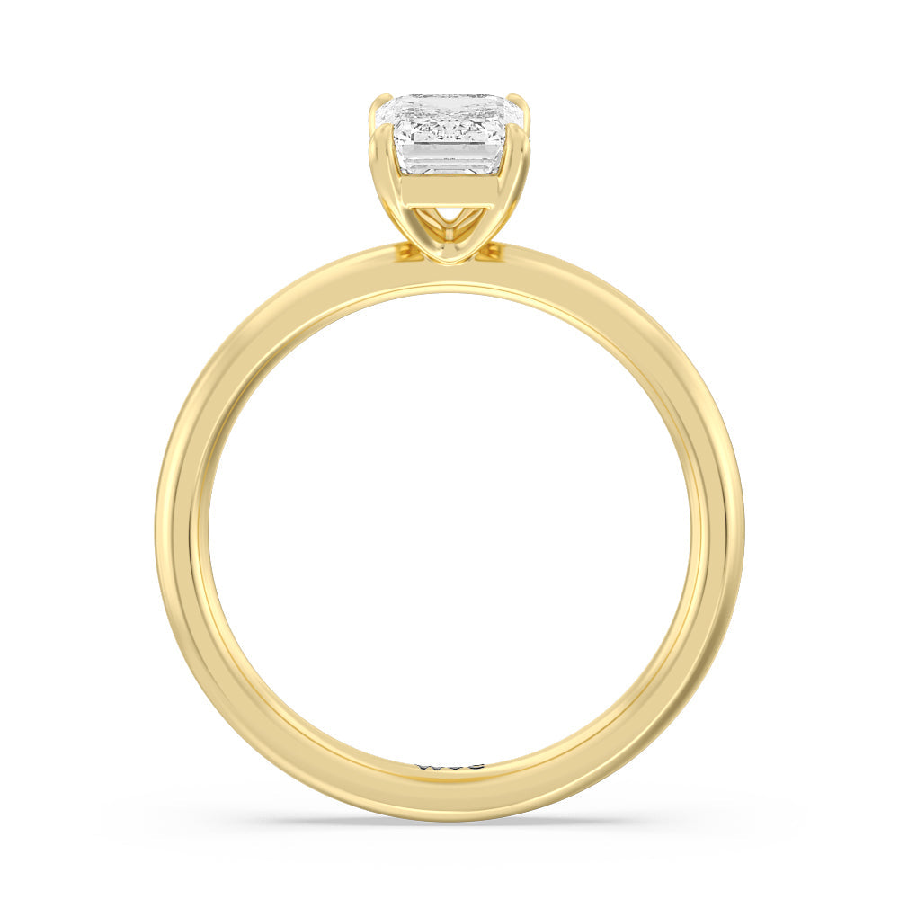 Emerald Cut Classic Four Prong Petite Comfort Fit Solitaire Engagement Ring with Lab Grown Diamond in 14KT Yellow Gold view 2
