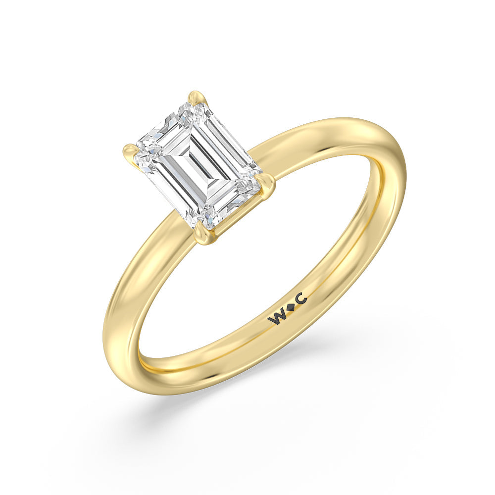Emerald Cut Classic Four Prong Petite Comfort Fit Solitaire Engagement Ring with Lab Grown Diamond in 14KT Yellow Gold view 3
