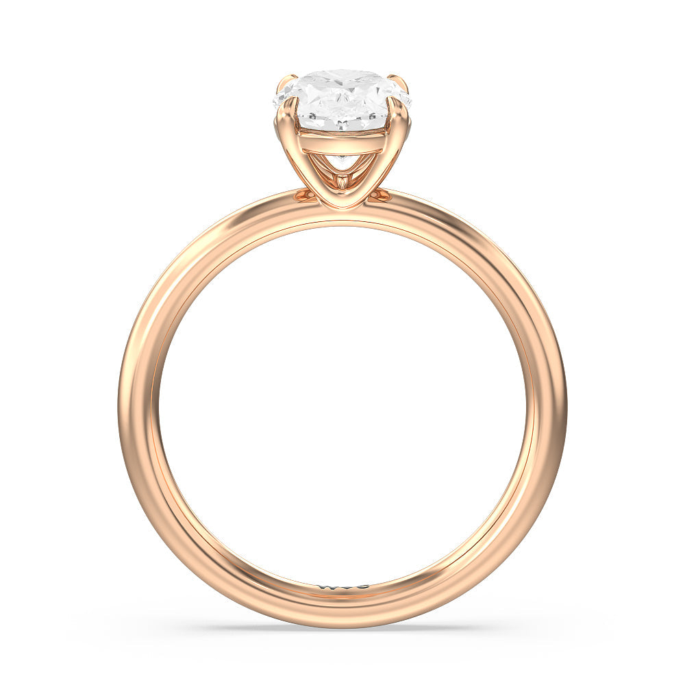 Oval Cut Classic Four Prong Petite Comfort Fit Solitaire Engagement Ring with Lab Grown Diamond in 14KT Rose Gold view 2
