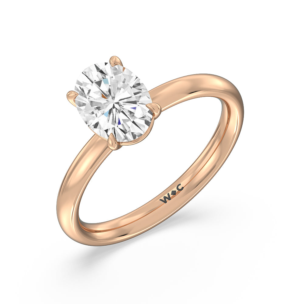 Oval Cut Classic Four Prong Petite Comfort Fit Solitaire Engagement Ring with Lab Grown Diamond in 14KT Rose Gold view 3
