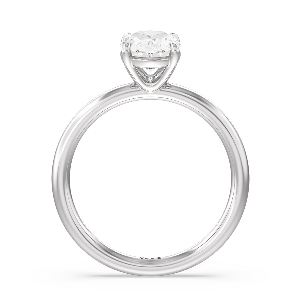 Oval Cut Classic Four Prong Petite Comfort Fit Solitaire Engagement Ring with Lab Grown Diamond in 14KT Platinum view 2
