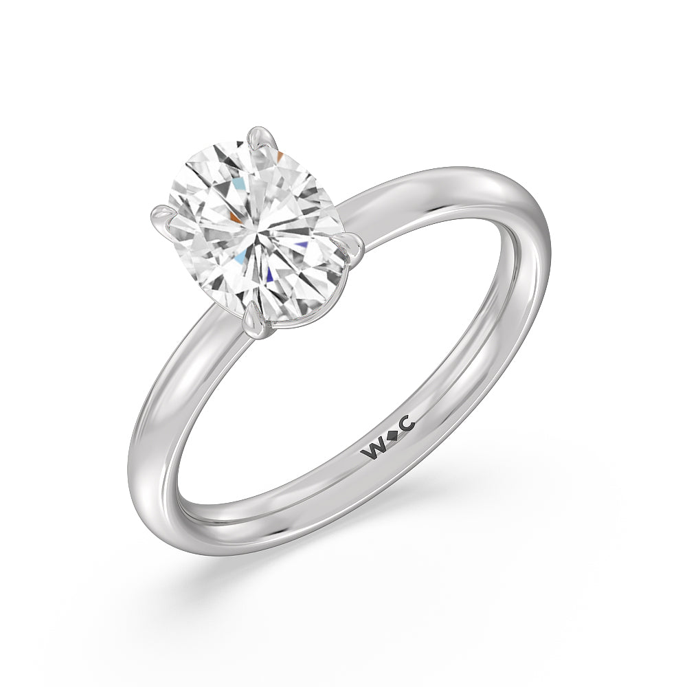 Oval Cut Classic Four Prong Petite Comfort Fit Solitaire Engagement Ring with Lab Grown Diamond in 14KT Platinum view 3

