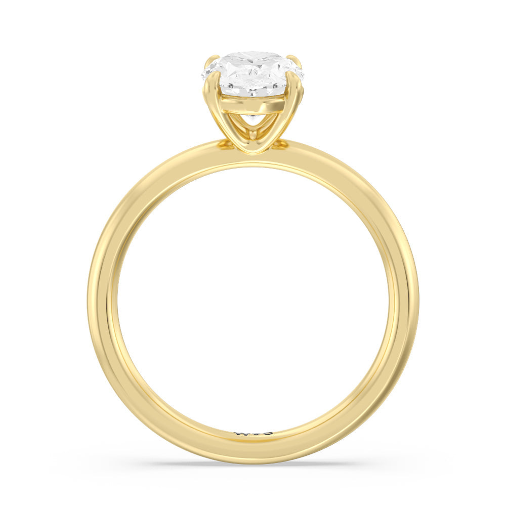 Oval Cut Classic Four Prong Petite Comfort Fit Solitaire Engagement Ring with Lab Grown Diamond in 14KT Yellow Gold view 2
