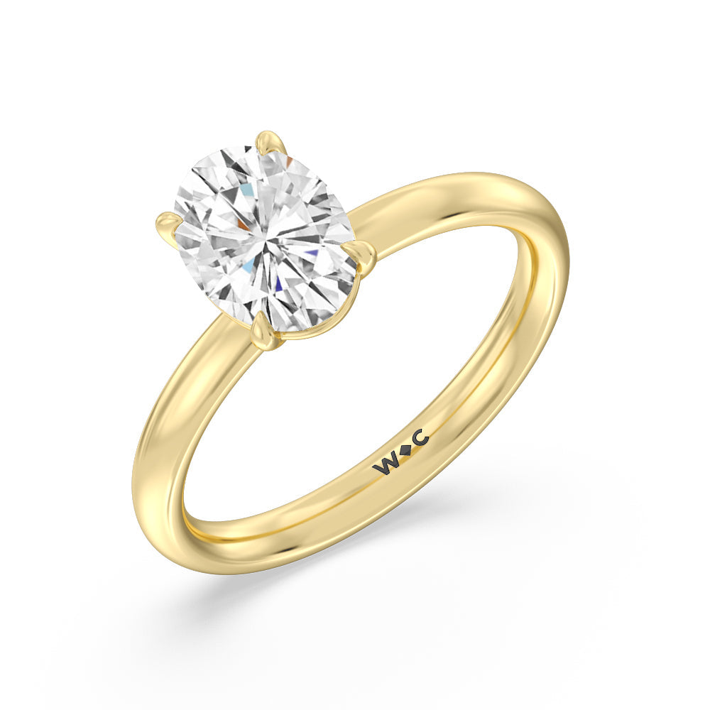 Oval Cut Classic Four Prong Petite Comfort Fit Solitaire Engagement Ring with Lab Grown Diamond in 14KT Yellow Gold view 3
